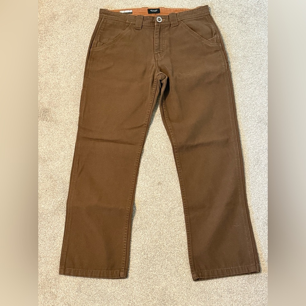 Seager BISON CANVAS PANT in tobacco. Size 32. Relaxed fit.